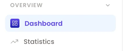 Dashboard menu: Dashboard, Statistics
