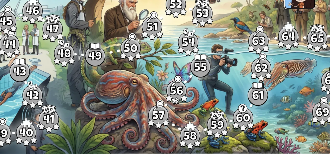 Ocean life and biology themed map with an octopus and coral reef