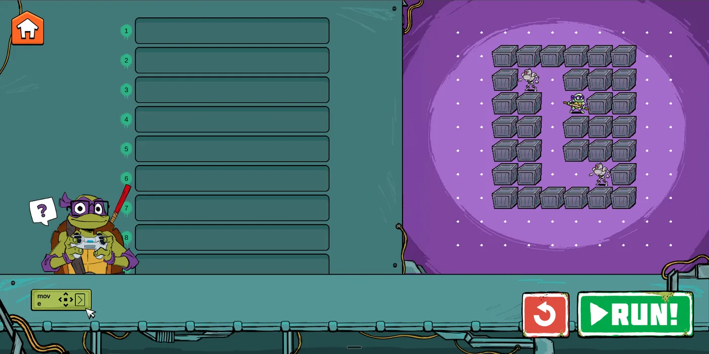 Coding Ninja: the child programs Donnie through a puzzle
